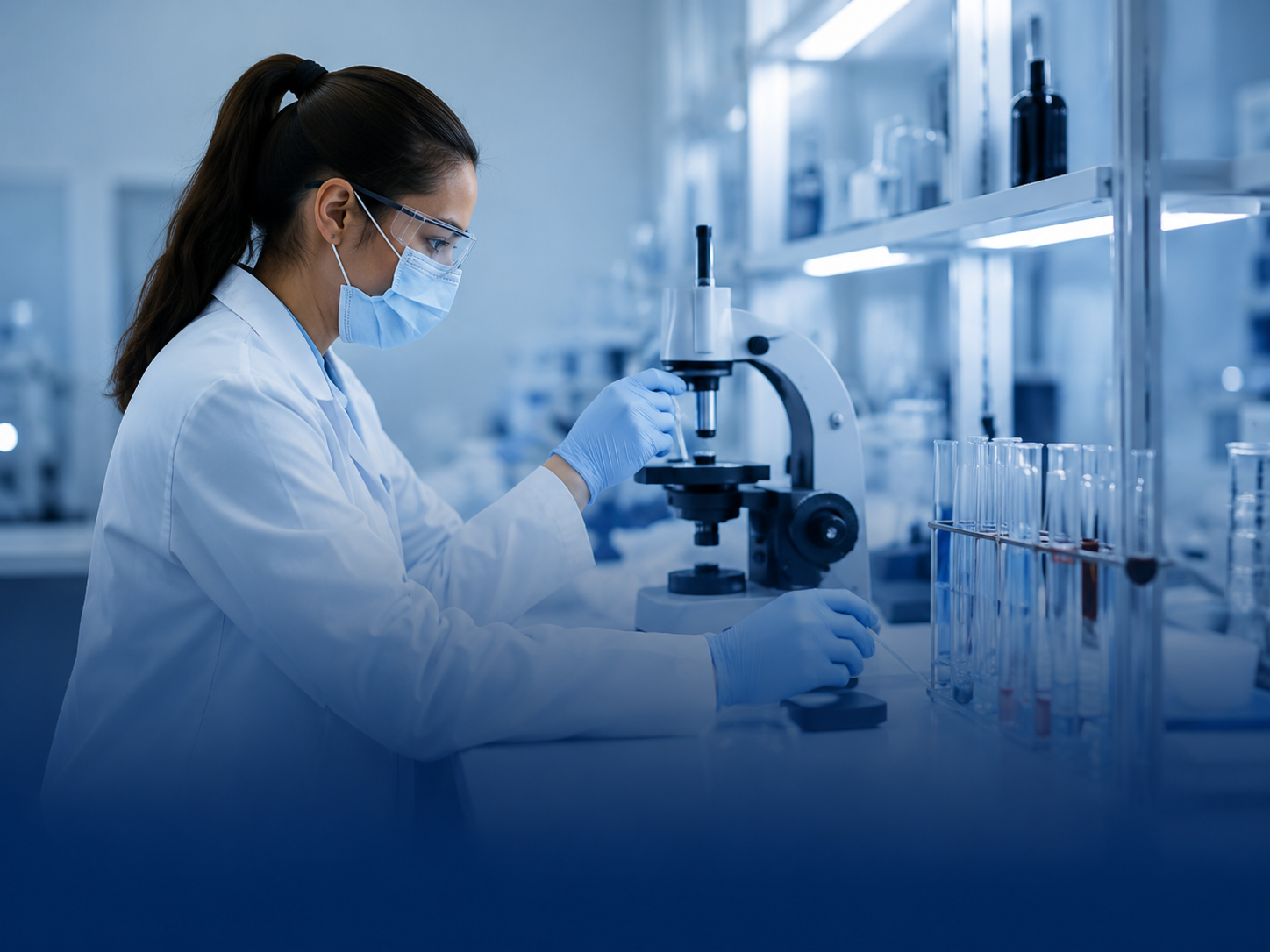 BCSM laboratory scientist using a microscope in a modern lab