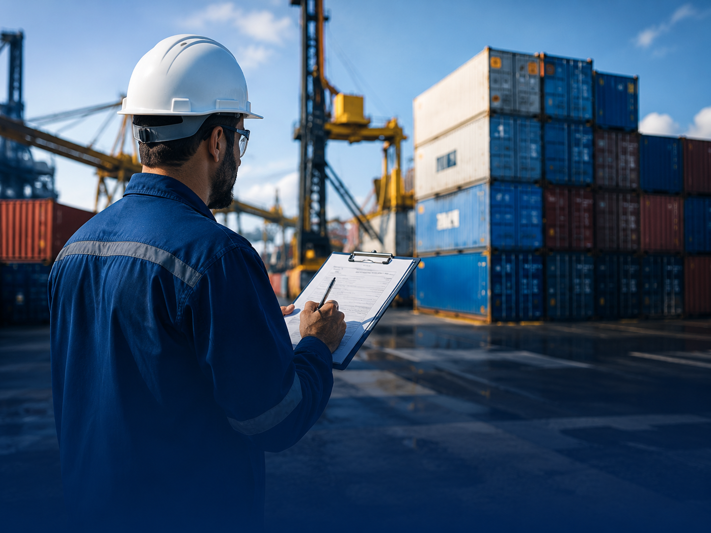 BCSM inspection specialist checking containers at a port