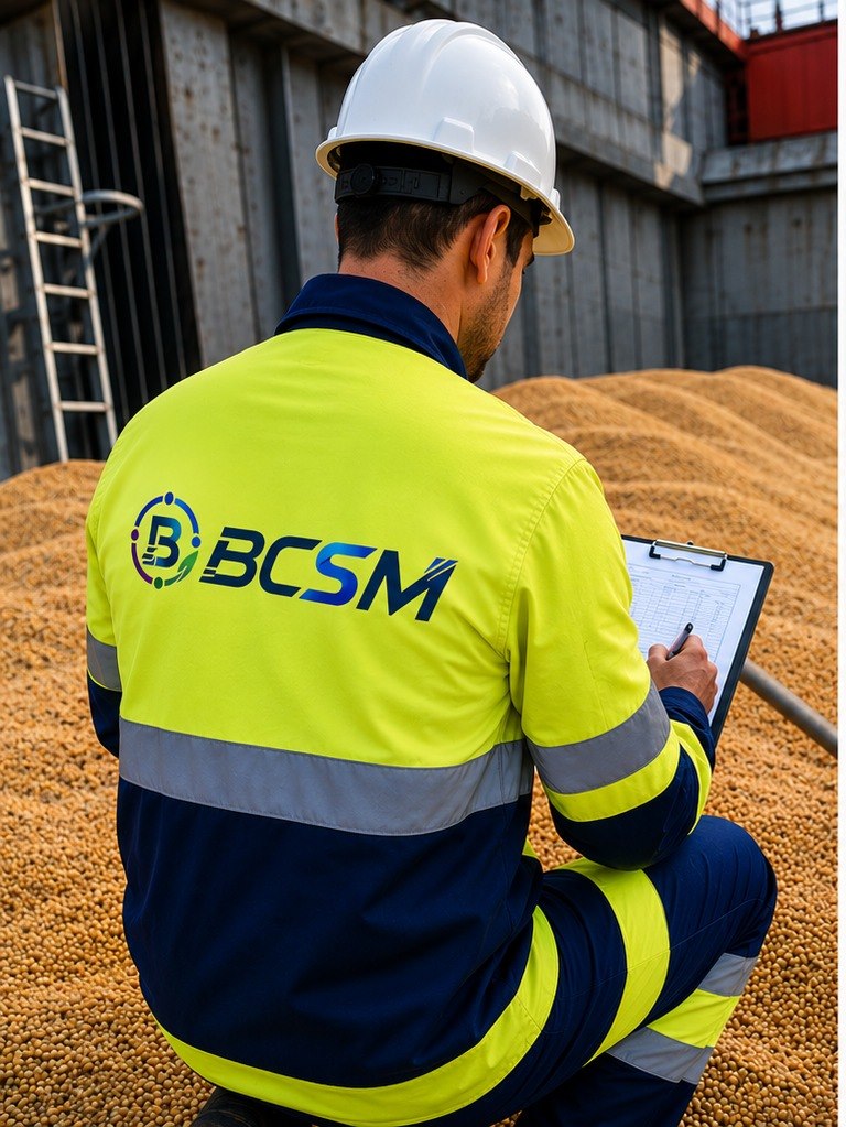 BCSM surveyor inspecting grain cargo