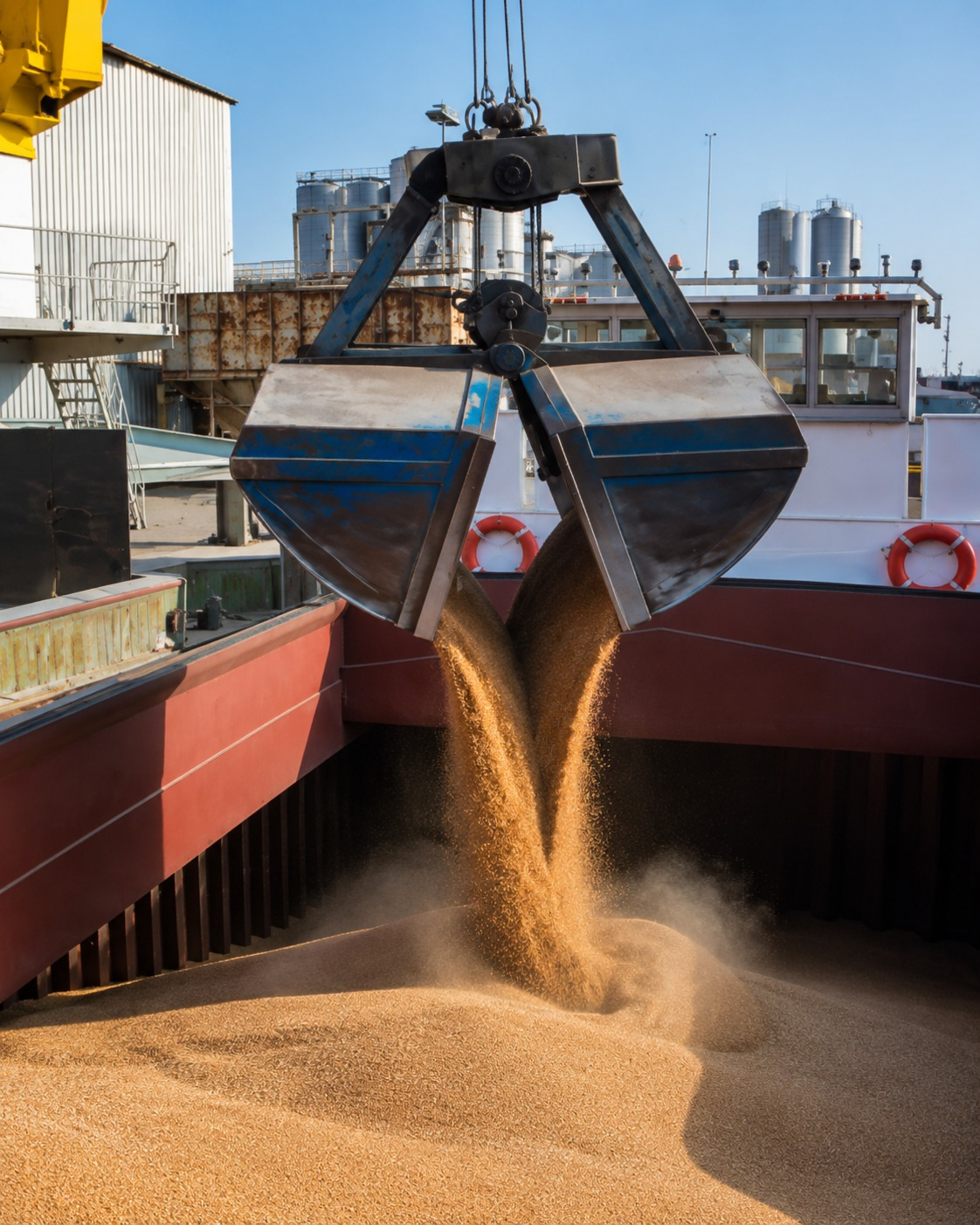 Grain cargo unloading during port inspection